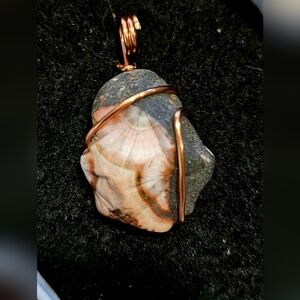 Rare Handcrafted Pink and Gray Thompsonite Wire-Wrapped Pendant